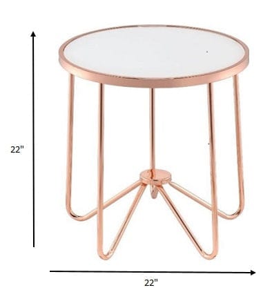 22" Rose Gold And Clear Glass Round End Table - Homeroots