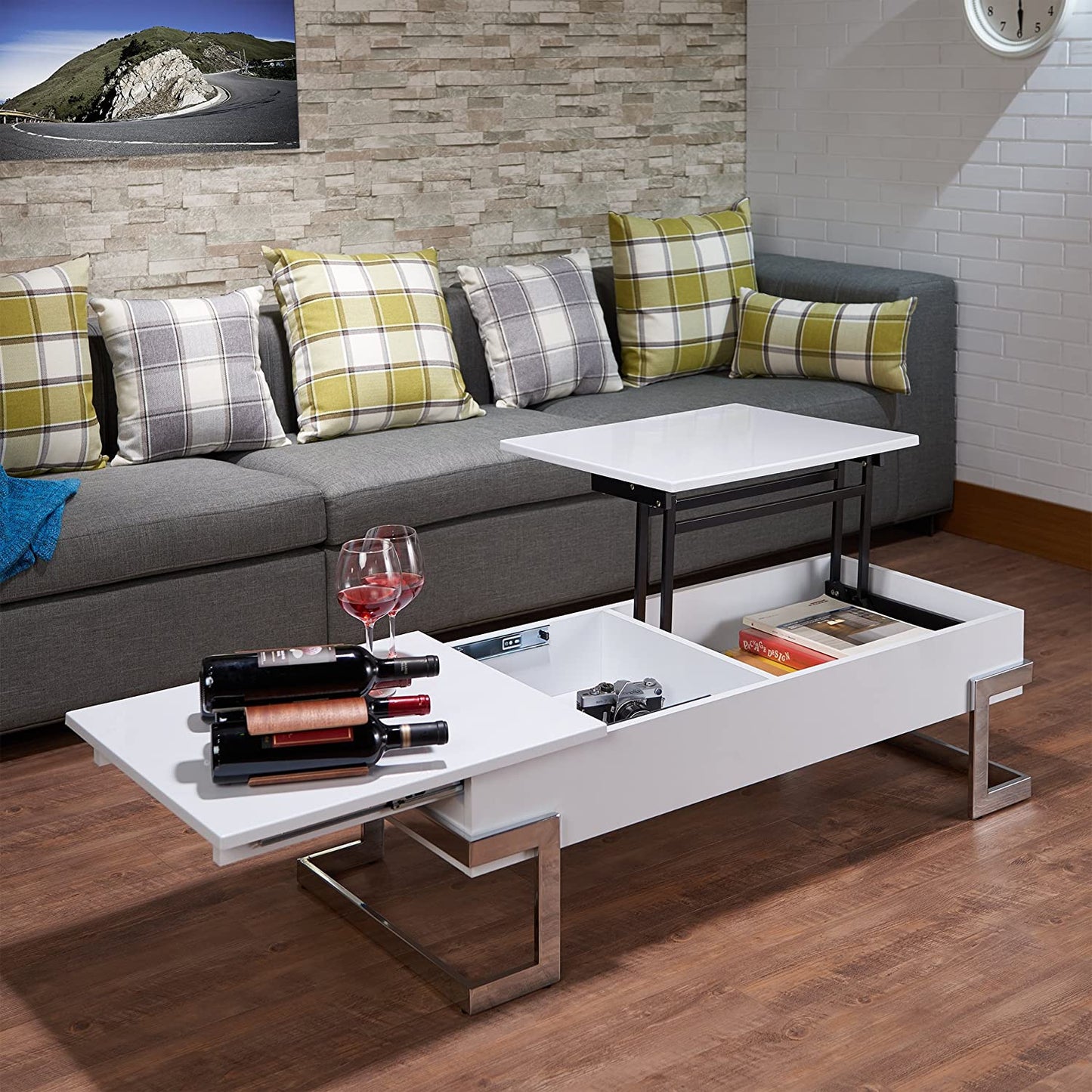 47" White And Silver Metal Lift Top Coffee Table - Homeroots - Flyclothing LLC