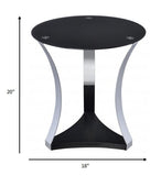 20" Silver And Black Mirrored Glass And Iron Round End Table With Shelf - Homeroots