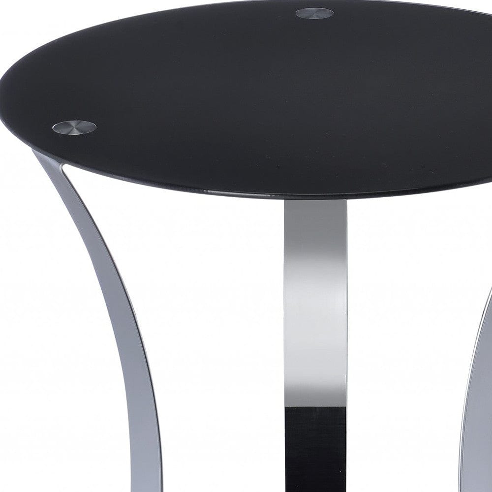 20" Silver And Black Mirrored Glass And Iron Round End Table With Shelf - Homeroots