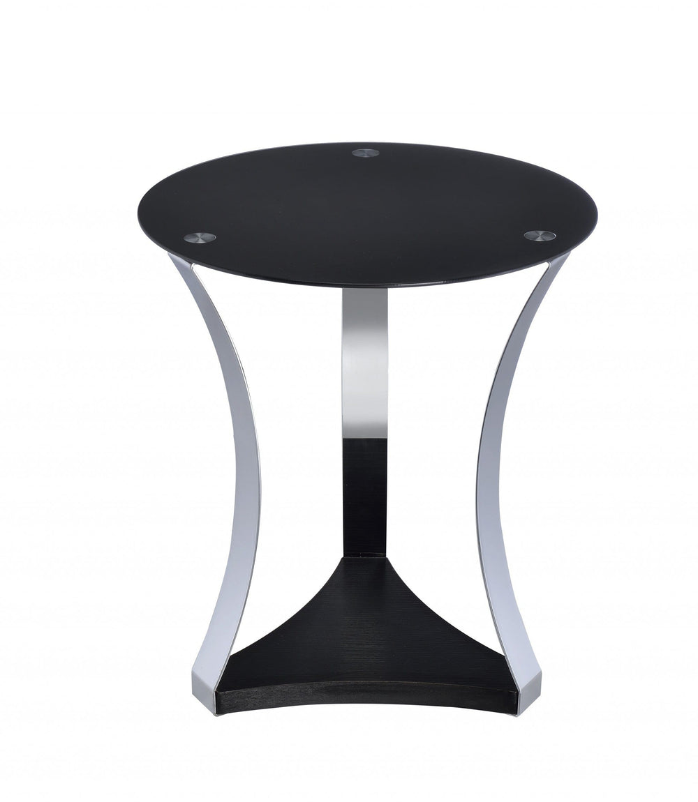 20" Silver And Black Mirrored Glass And Iron Round End Table With Shelf - Homeroots