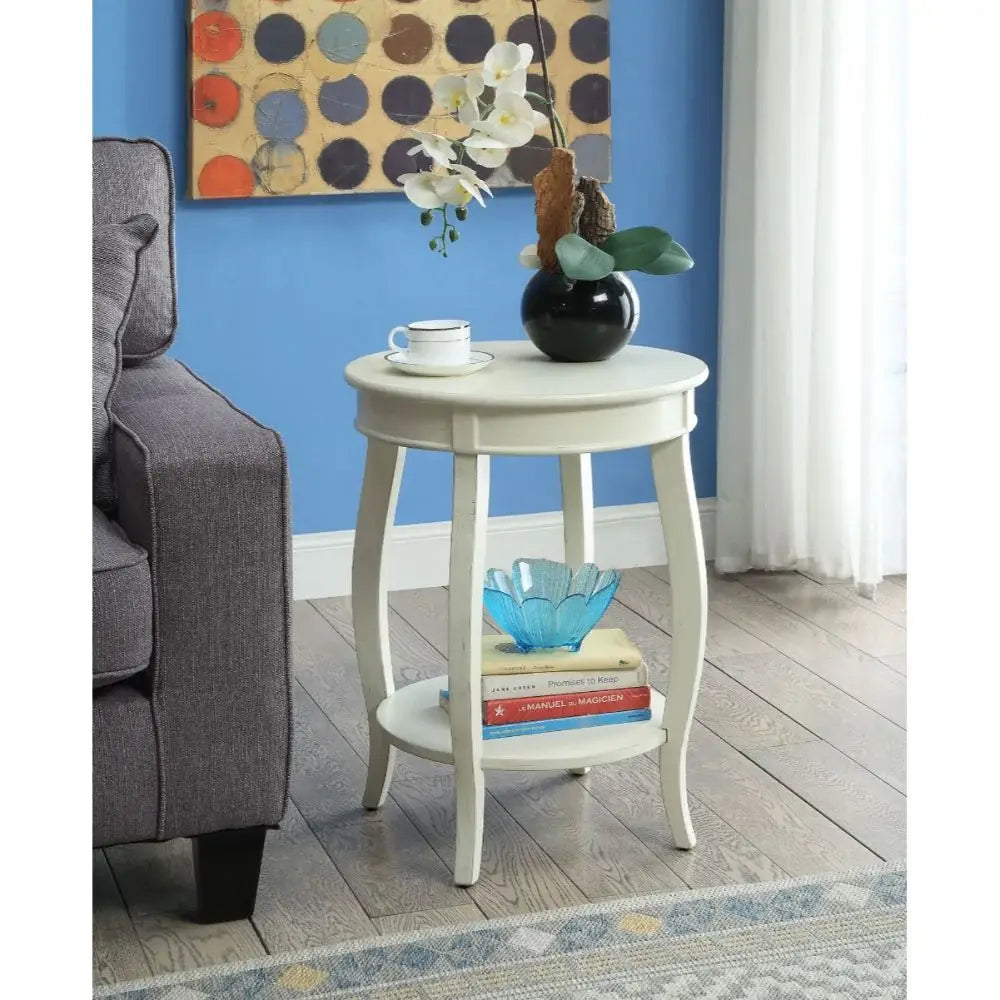 24" White Solid Wood Round End Table With Shelf - Homeroots - Flyclothing LLC