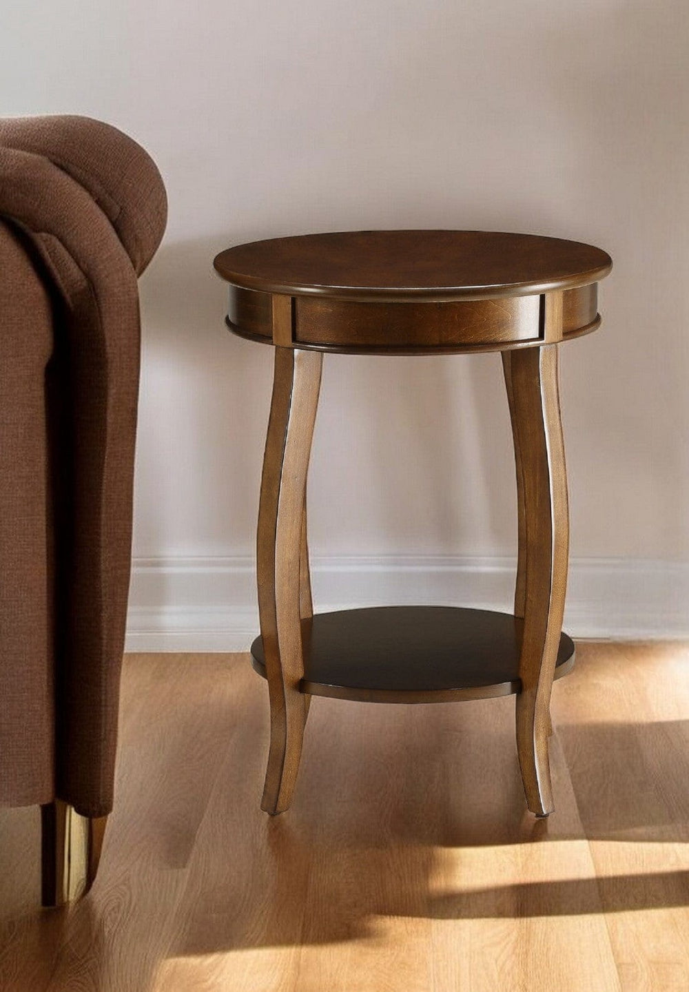 24" Brown Solid Wood Round End Table With Shelf - Homeroots - Flyclothing LLC