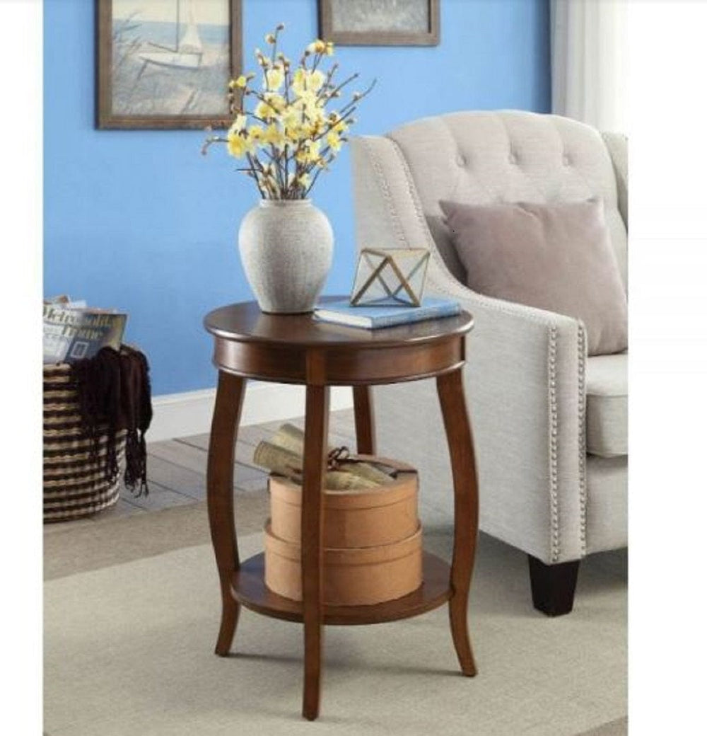 24" Brown Solid Wood Round End Table With Shelf - Homeroots - Flyclothing LLC