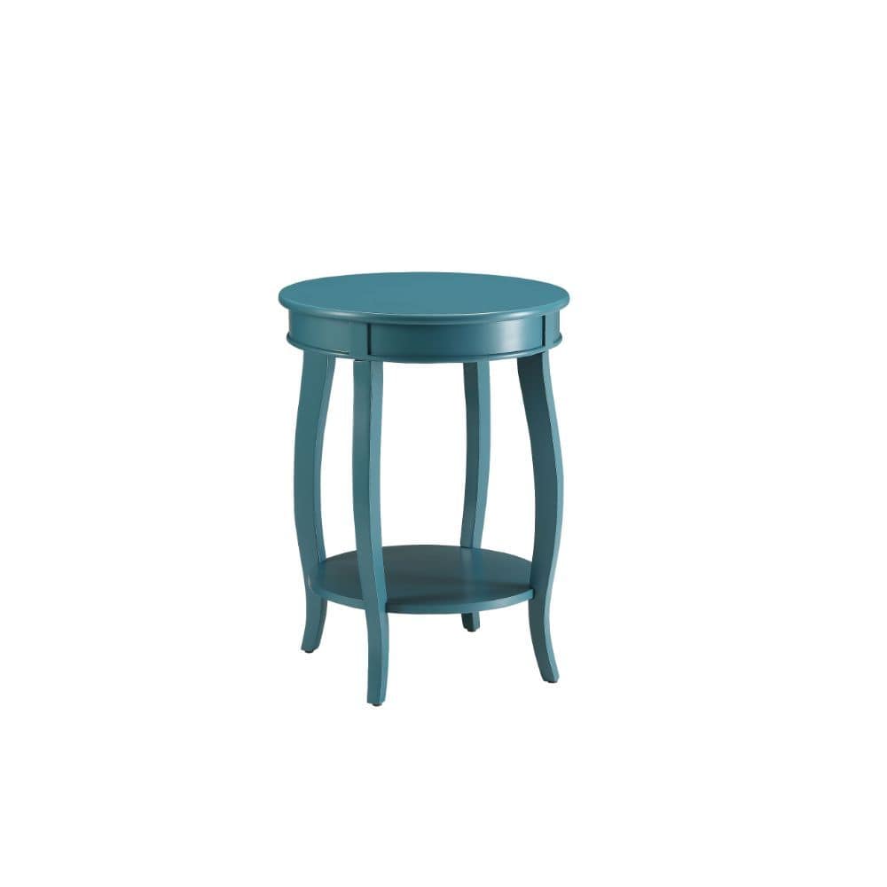 24" Teal Blue Solid Wood Round End Table With Shelf - Homeroots - Flyclothing LLC