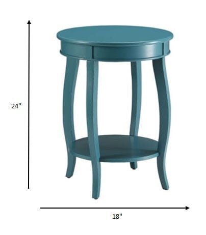 24" Teal Blue Solid Wood Round End Table With Shelf - Homeroots