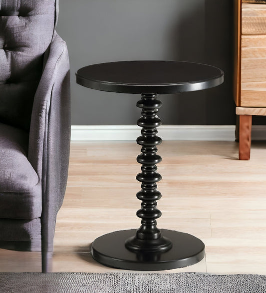 22" Black Solid Wood Round End Table - Homeroots