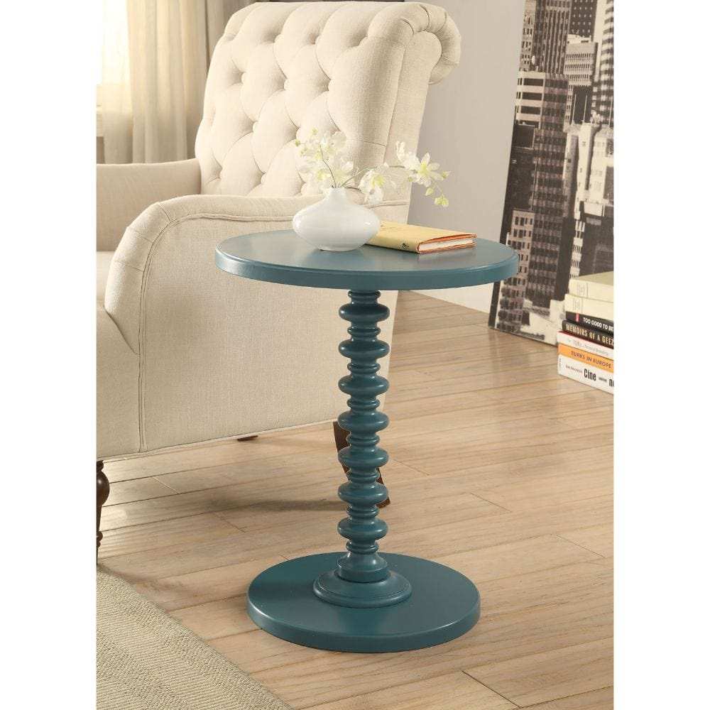 Fun Teal Wood Pedestal End Table - Homeroots - Flyclothing LLC
