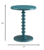 Fun Teal Wood Pedestal End Table - Homeroots