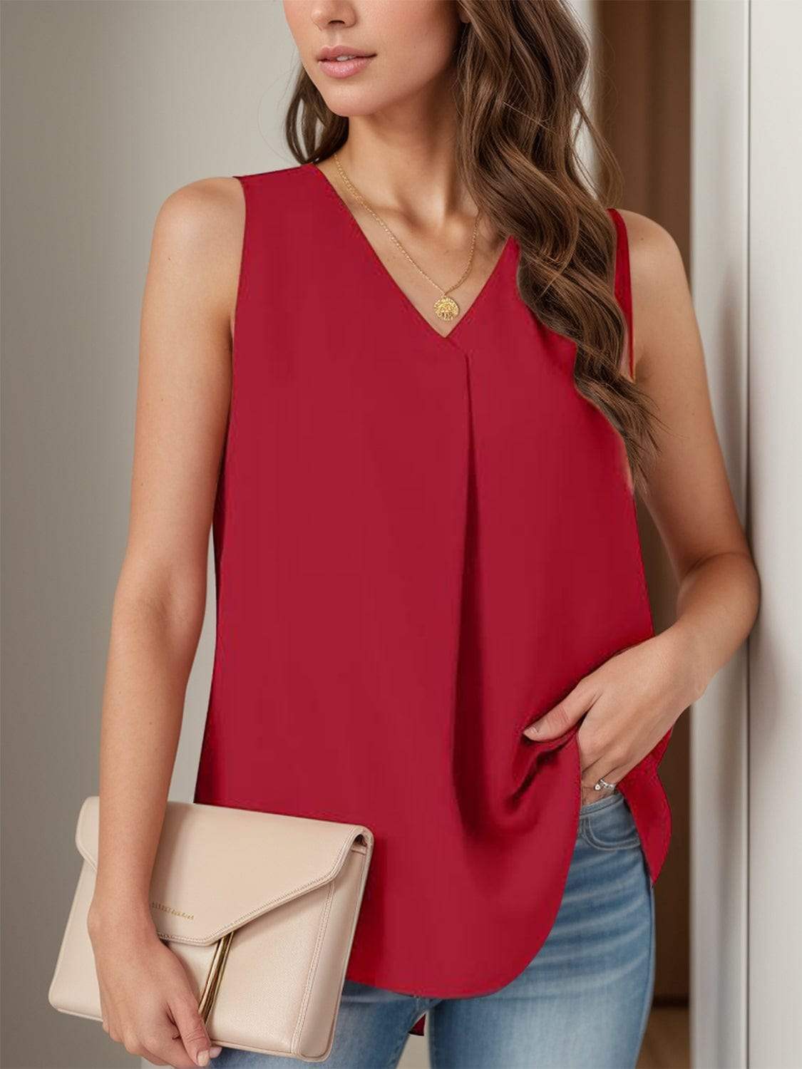 Full Size Ruched V-Neck Tank - Trendsi - Flyclothing LLC