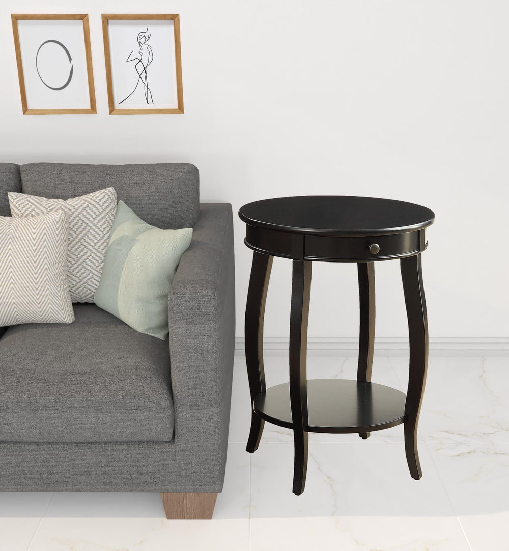 24" Blakc And Black Solid Wood Round End Table With Shelf - Homeroots - Flyclothing LLC