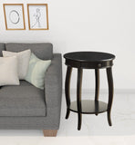 24" Blakc And Black Solid Wood Round End Table With Shelf - Homeroots
