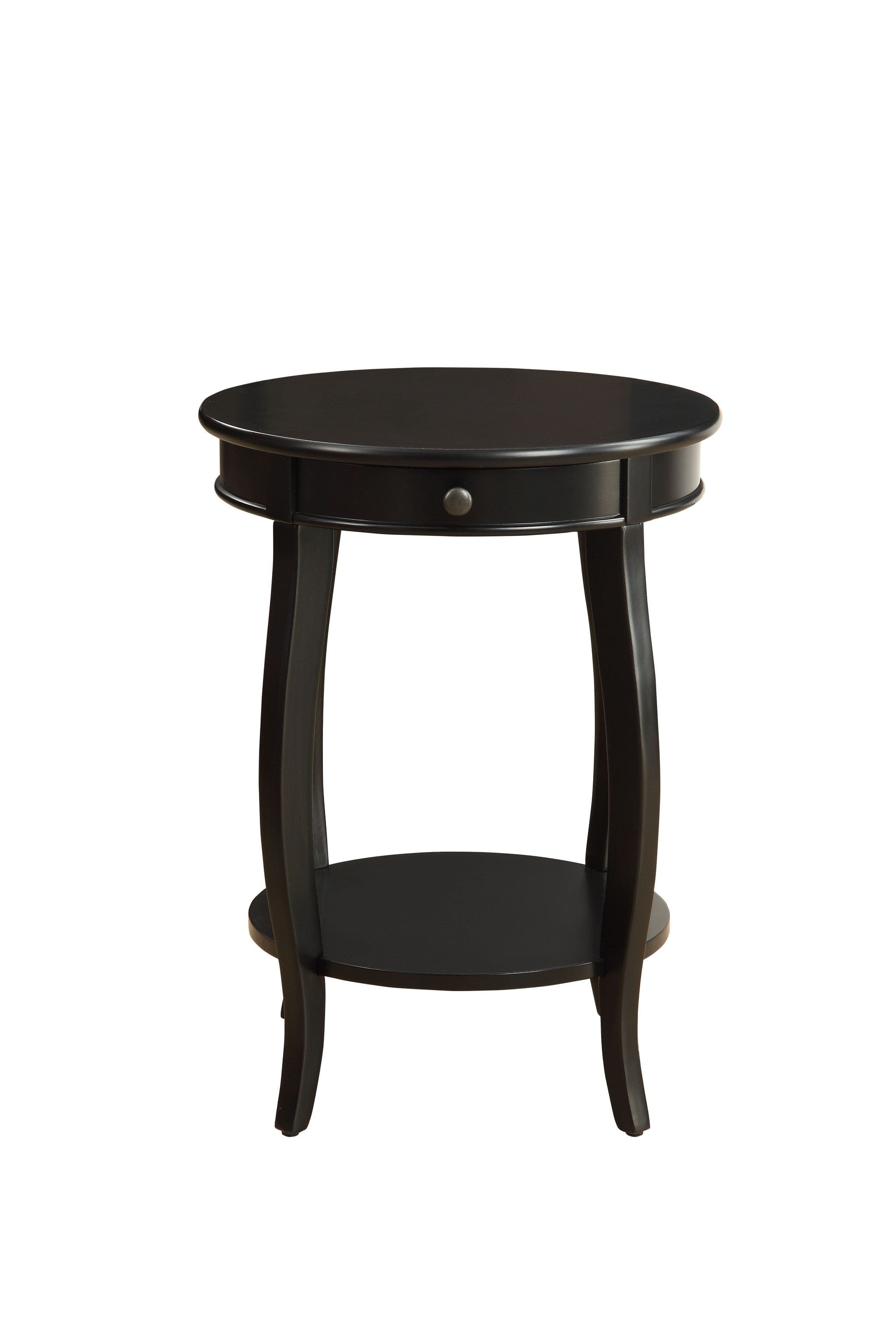 24" Blakc And Black Solid Wood Round End Table With Shelf
