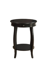 24" Blakc And Black Solid Wood Round End Table With Shelf