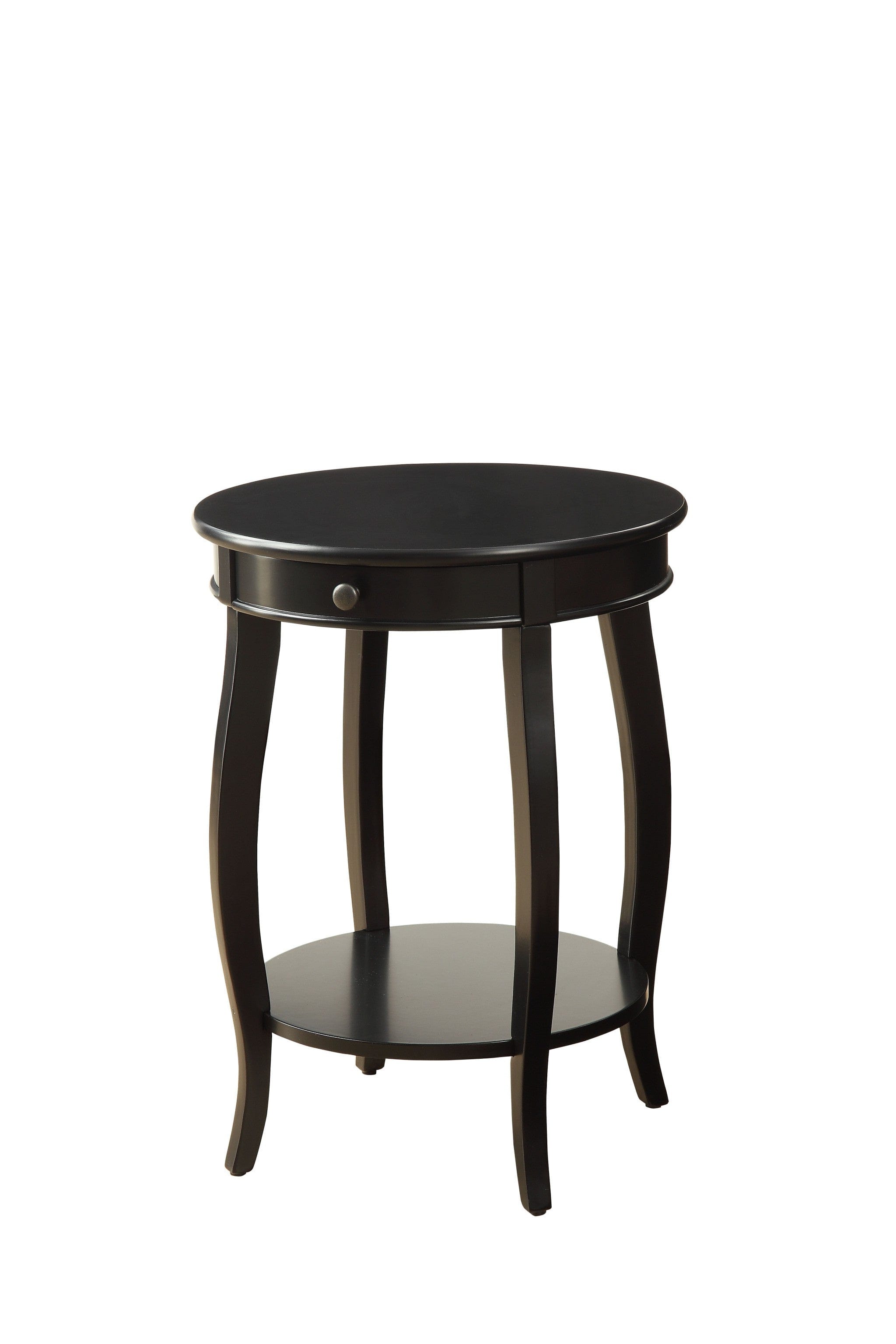 24" Blakc And Black Solid Wood Round End Table With Shelf