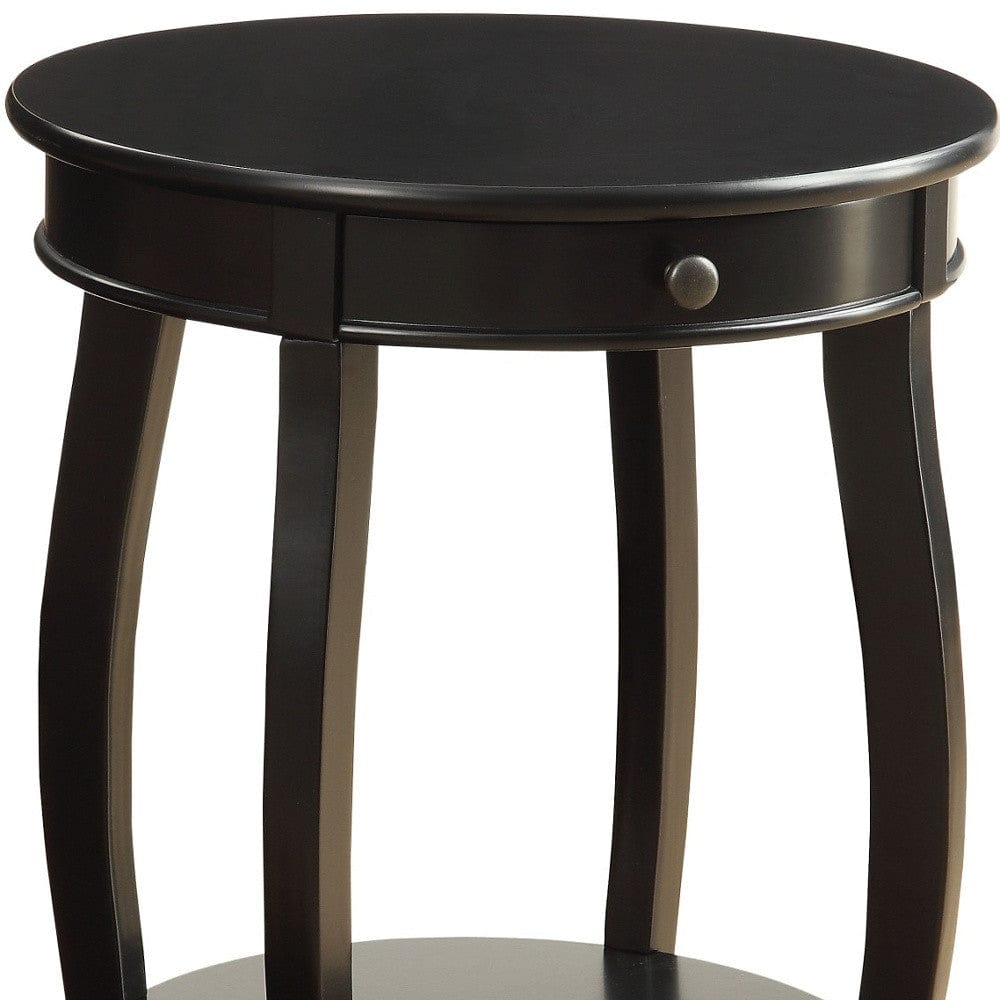 24" Blakc And Black Solid Wood Round End Table With Shelf - Homeroots
