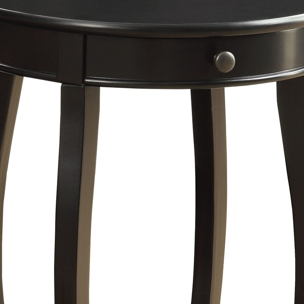 24" Blakc And Black Solid Wood Round End Table With Shelf - Homeroots