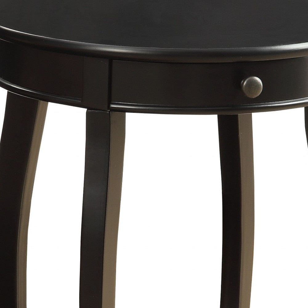 24" Blakc And Black Solid Wood Round End Table With Shelf - Homeroots