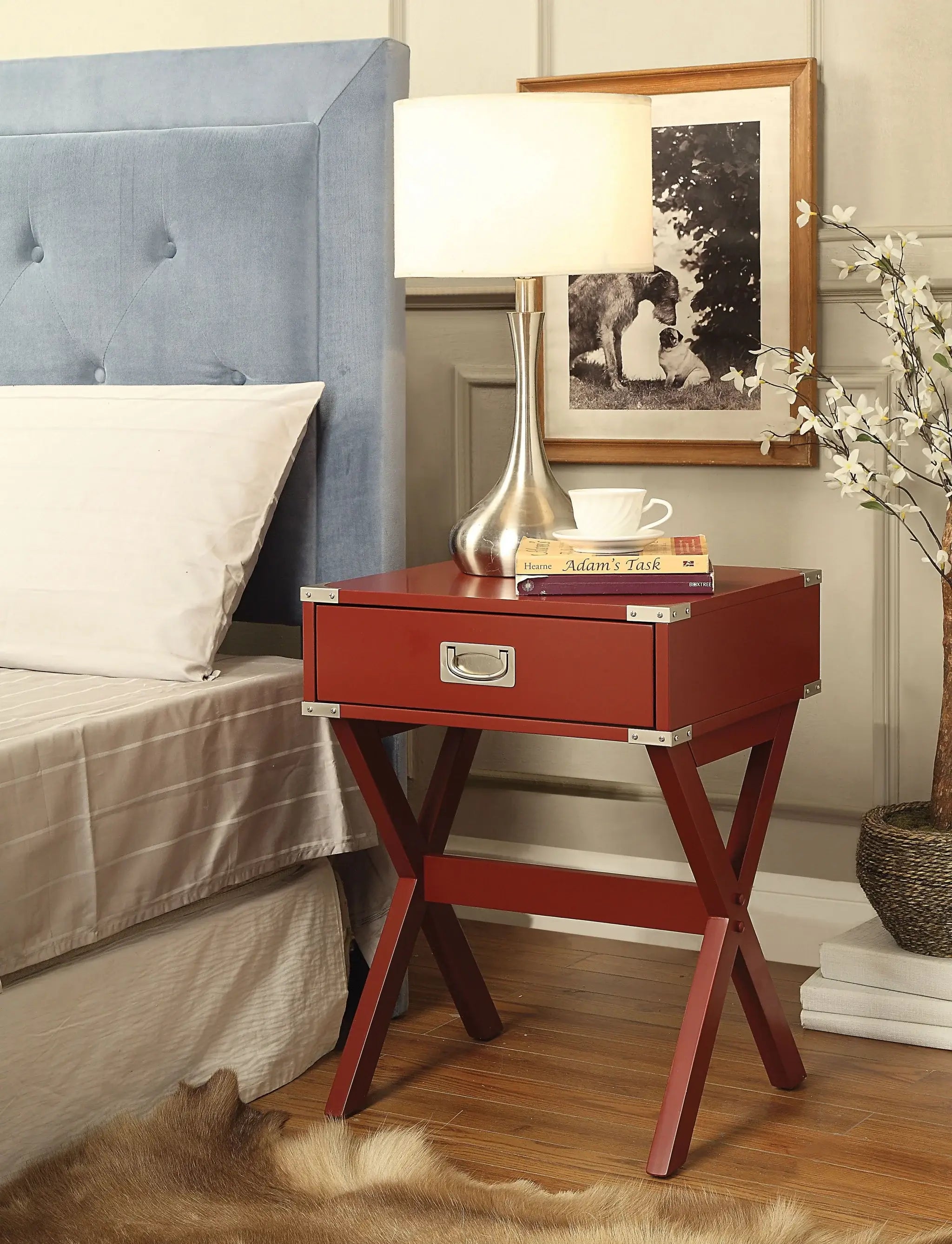 Modern Red X Shape Wooden Storage End Table - Homeroots - Flyclothing LLC