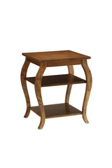23" Brown Wood Bow Leg Square End Table With Two Shelves - Homeroots - Flyclothing LLC