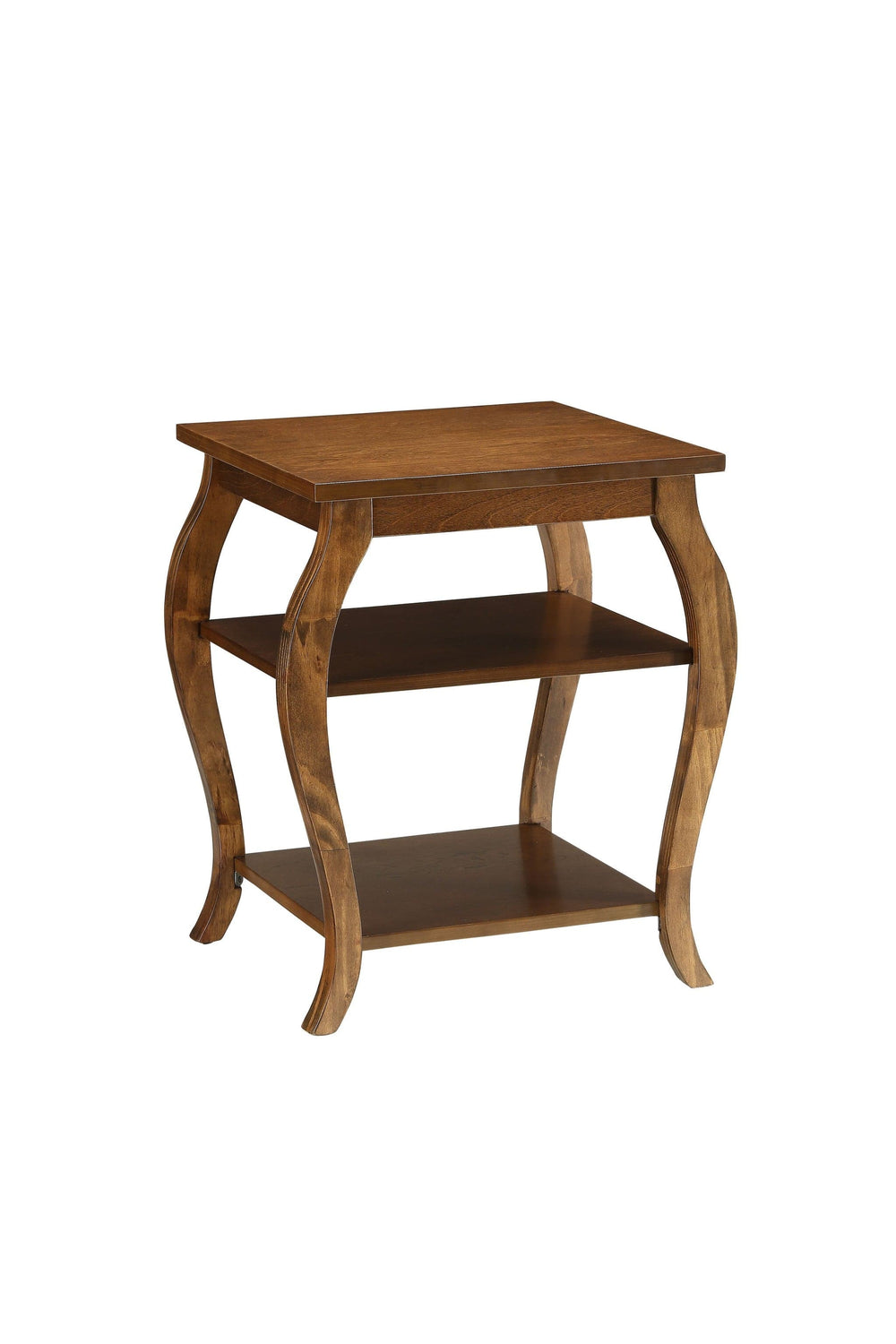 23" Brown Wood Bow Leg Square End Table With Two Shelves - Homeroots
