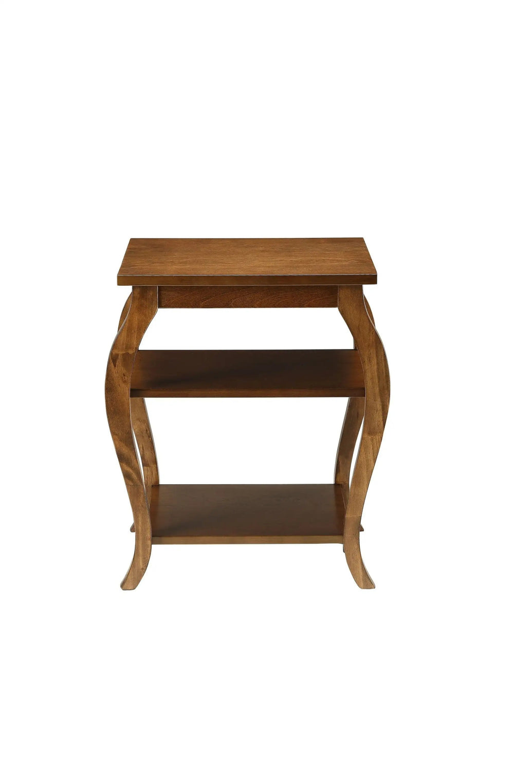 23" Brown Wood Bow Leg Square End Table With Two Shelves - Homeroots