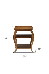 23" Brown Wood Bow Leg Square End Table With Two Shelves - Homeroots - Flyclothing LLC