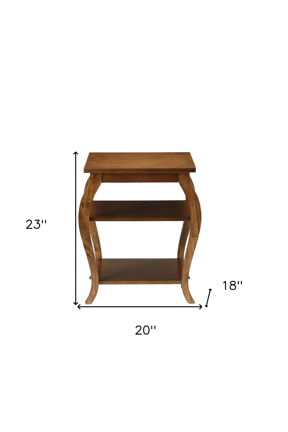 23" Brown Wood Bow Leg Square End Table With Two Shelves - Homeroots