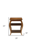 23" Brown Wood Bow Leg Square End Table With Two Shelves - Homeroots