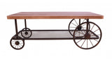 Rectangular Oak Finish Coffee Table With Metal Mesh Bottom Shelf - Homeroots
