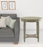 24" Light Slate Gray Solid Wood Round End Table With Shelf - Homeroots