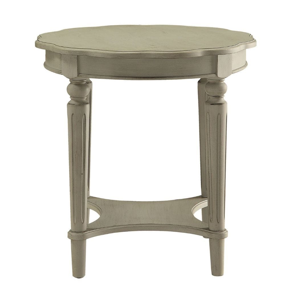 24" Light Slate Gray Solid Wood Round End Table With Shelf - Homeroots