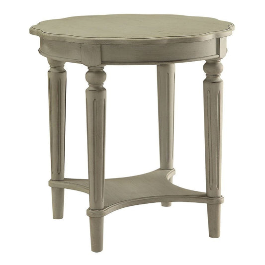 24" Light Slate Gray Solid Wood Round End Table With Shelf - Homeroots
