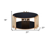 37" X 37" X 18" Black Glass And Gold Coffee Table
