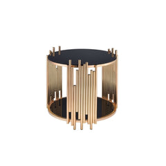 22" Gold And Black Glass And Iron Round End Table With Shelf - Homeroots