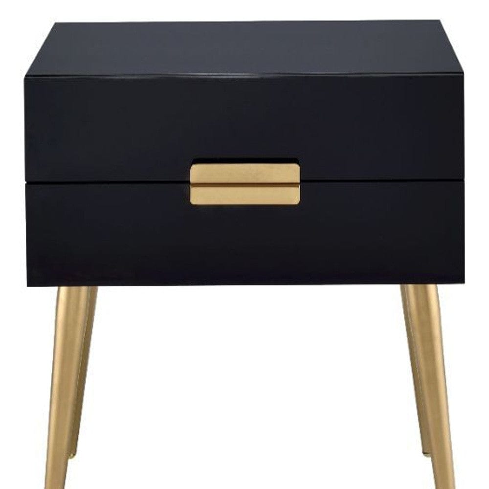 24" Black and Gold End Table With Two Drawers - Homeroots