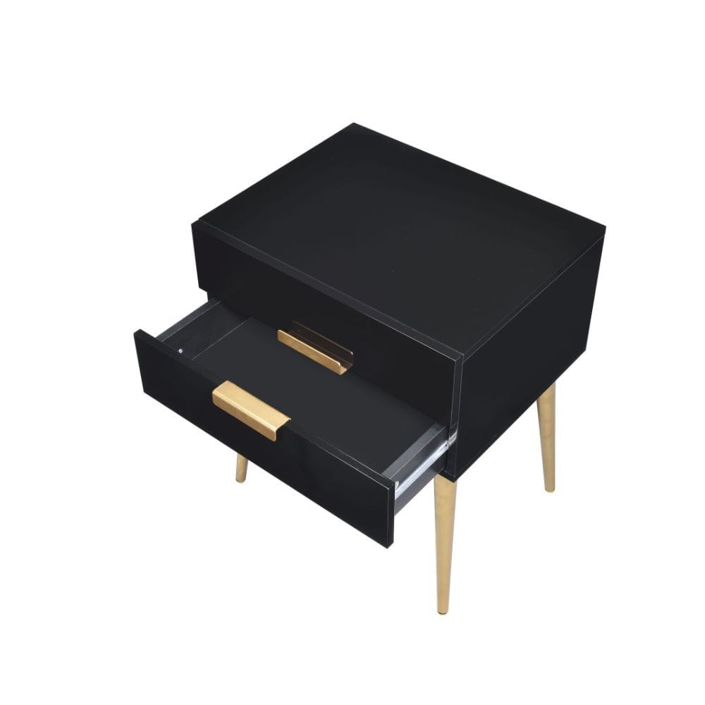 24" Black and Gold End Table With Two Drawers - Homeroots - Flyclothing LLC