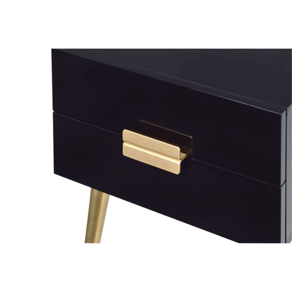 24" Black and Gold End Table With Two Drawers - Homeroots - Flyclothing LLC