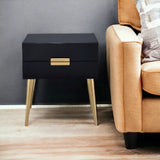 24" Black and Gold End Table With Two Drawers - Homeroots - Flyclothing LLC