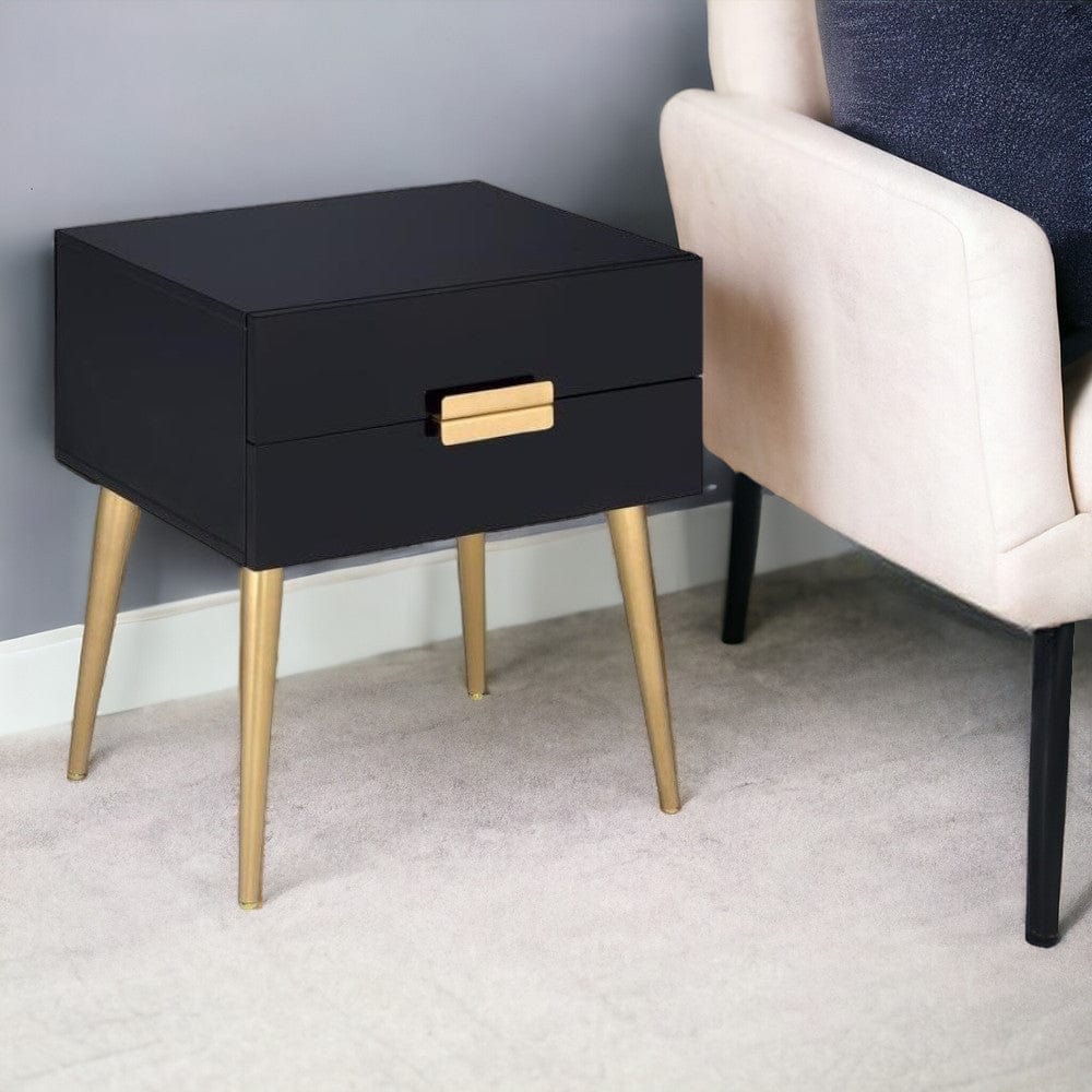 24" Black and Gold End Table With Two Drawers - Homeroots - Flyclothing LLC
