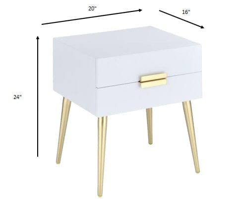 24" Gold And White End Table With Two Drawers - Homeroots