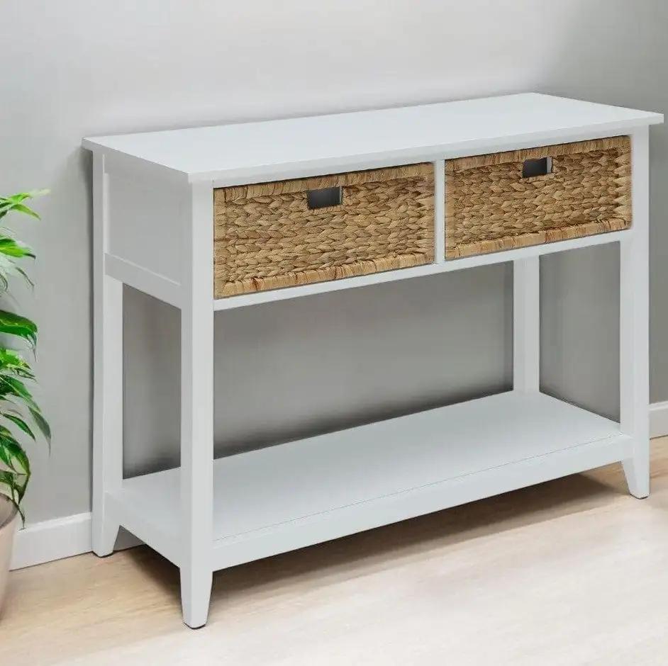 44" White Solid Wood Console Table And Drawers - Homeroots - Flyclothing LLC
