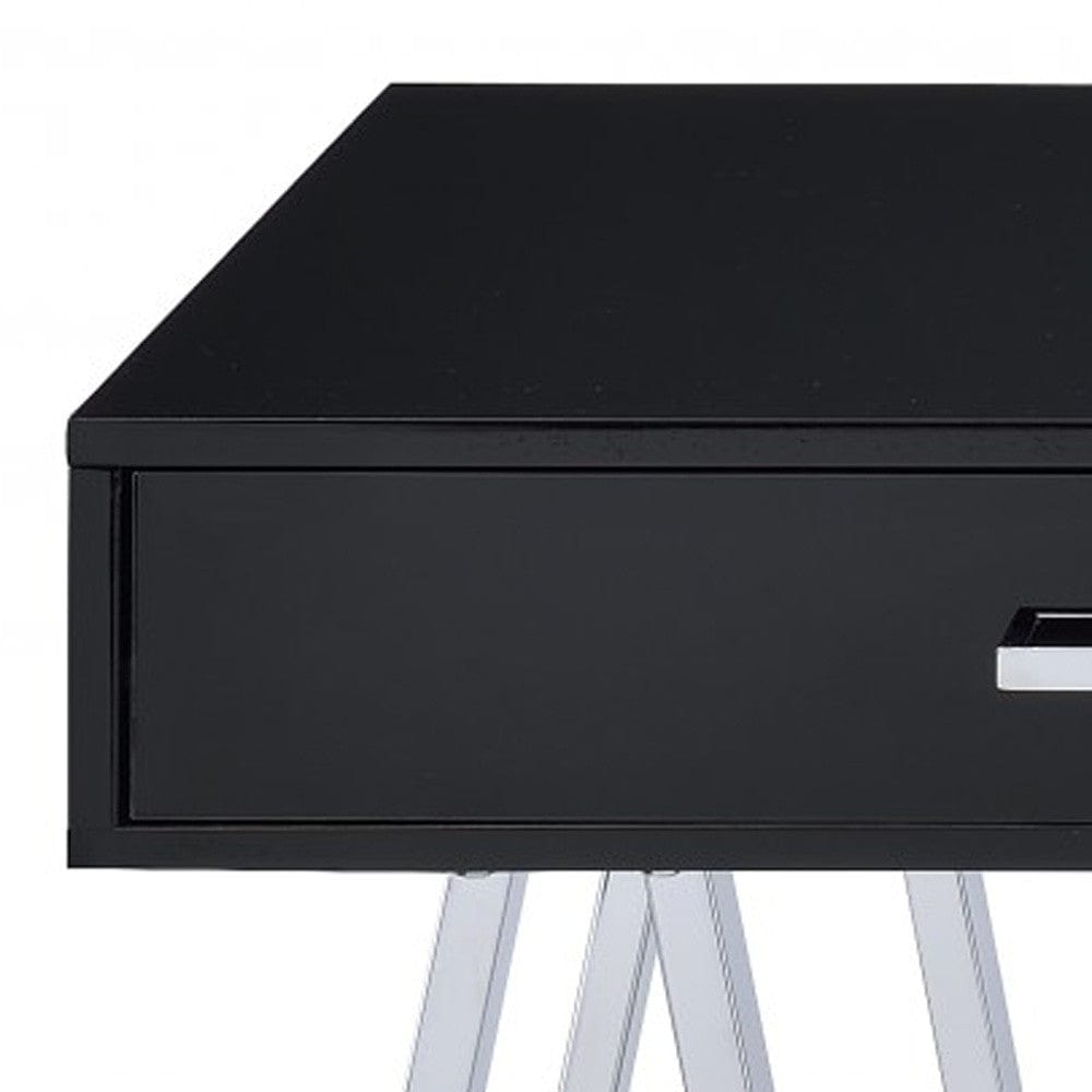 54" Black and Silver Writing Desk With Two Drawers - Homeroots - Flyclothing LLC