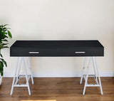 54" Black and Silver Writing Desk With Two Drawers - Homeroots - Flyclothing LLC