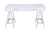 54" White and Silver Writing Desk With Two Drawers - Homeroots