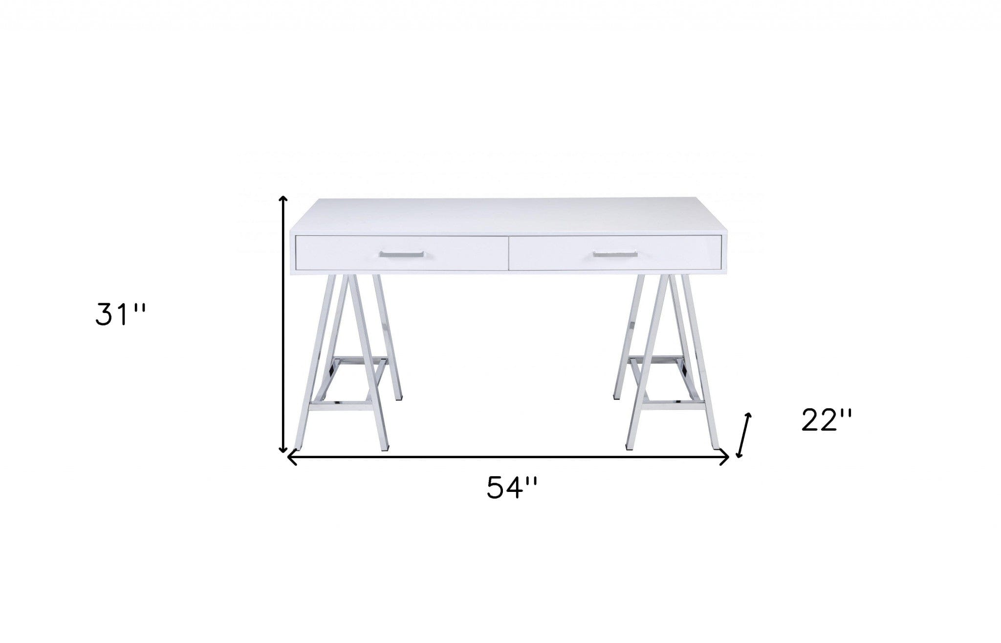 54" White and Silver Writing Desk With Two Drawers - Homeroots