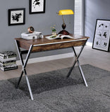 36" Brown and Silver Writing Desk With Two Drawers - Homeroots