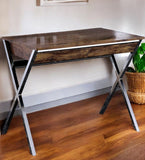 36" Brown and Silver Writing Desk With Two Drawers - Homeroots