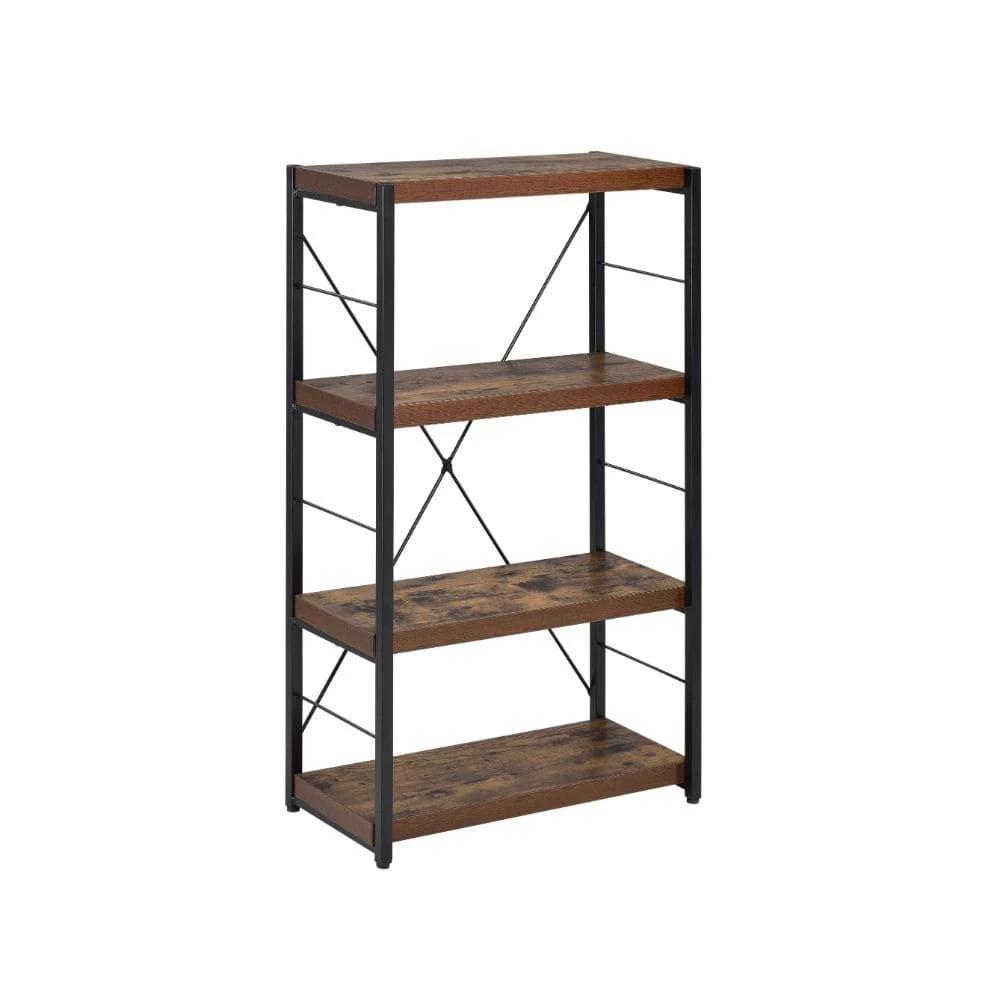 43" Brown and Black Metal and Wood Three Tier Etagere Bookcase - Homeroots - Flyclothing LLC