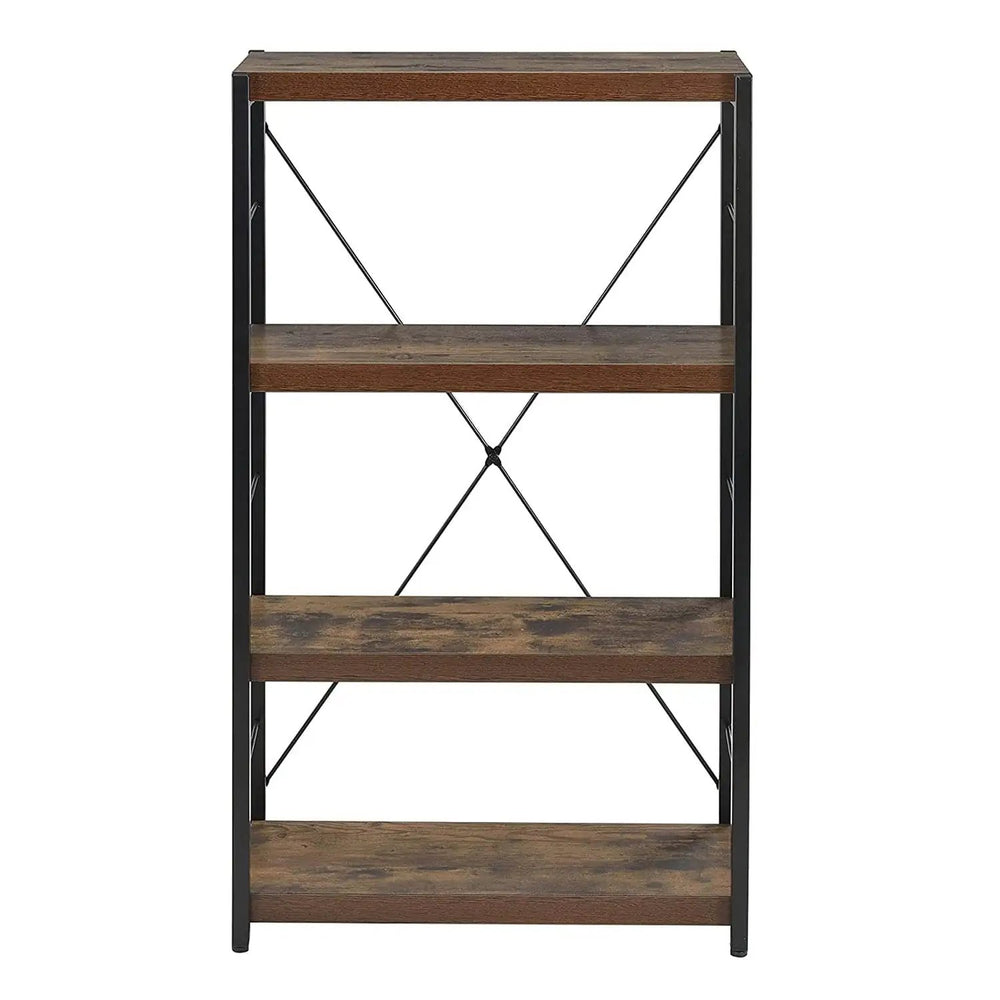 43" Brown and Black Metal and Wood Three Tier Etagere Bookcase - Homeroots - Flyclothing LLC